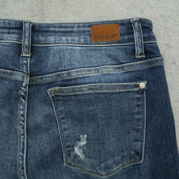 Judy Blue Jeans Juniors 11/30 Blue High-Rise Boyfriend Fit 27" Inseam Destroyed - Picture 15 of 16
